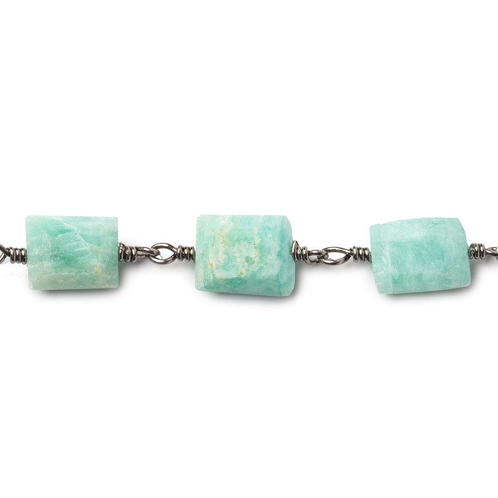 8x7-11x7mm Amazonite Bevel Faceted Rectangle Black Gold plated Chain by the foot 18 beads (ONLINE ORDER ONLY)