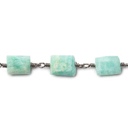 8x7-11x7mm Amazonite Bevel Faceted Rectangle Black Gold plated Chain by the foot 18 beads (ONLINE ORDER ONLY)