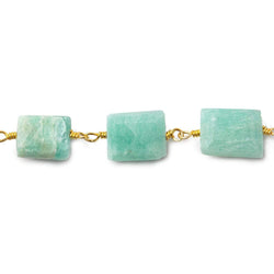 8x7-11x7mm Amazonite Bevel Faceted Rectangle Gold plated Chain by the foot 18 beads (ONLINE ORDER ONLY)
