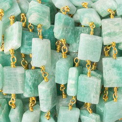 8x7-11x7mm Amazonite Bevel Faceted Rectangle Gold plated Chain by the foot 18 beads (ONLINE ORDER ONLY)