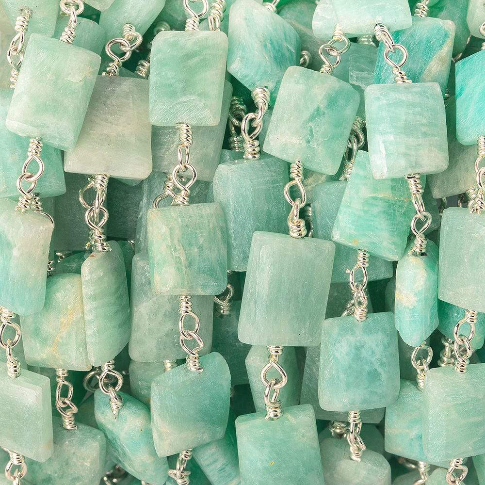 8x7mm - 11x7mm Matte Amazonite Bevel Faceted Rectangle Silver plated Chain (ONLINE ORDER ONLY)