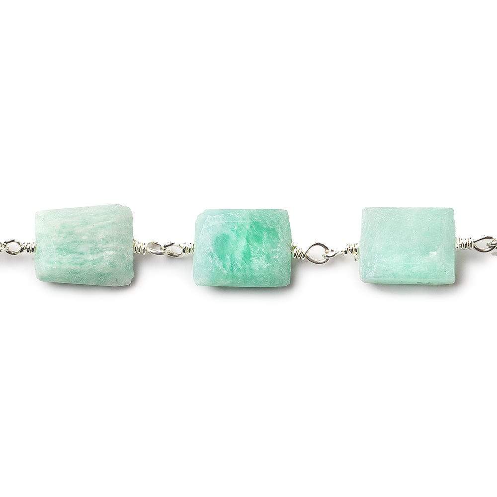 8x7mm - 11x7mm Matte Amazonite Bevel Faceted Rectangle Silver plated Chain (ONLINE ORDER ONLY)