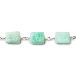 8x7mm - 11x7mm Matte Amazonite Bevel Faceted Rectangle Silver plated Chain (ONLINE ORDER ONLY)