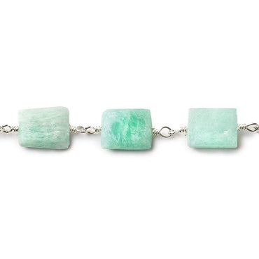 8x7mm - 11x7mm Matte Amazonite Bevel Faceted Rectangle Silver plated Chain (ONLINE ORDER ONLY)