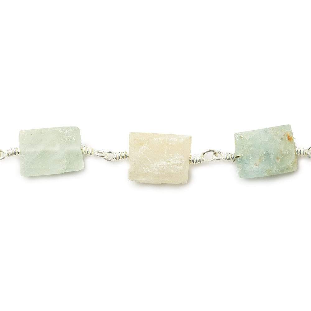 8x7-11x7mm Aquamarine Bevel Faceted Rectangle Silver plated Chain by the foot 18 beads (ONLINE ORDER ONLY)