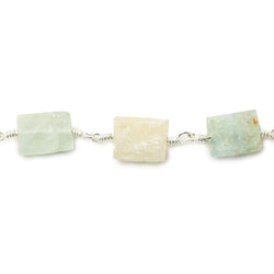 8x7-11x7mm Aquamarine Bevel Faceted Rectangle Silver plated Chain by the foot 18 beads (ONLINE ORDER ONLY)