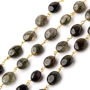 8x7-11x8mm Green Tourmaline Plain Ovals on Vermeil Chain Lot of 30 inches (ONLINE ORDER ONLY)