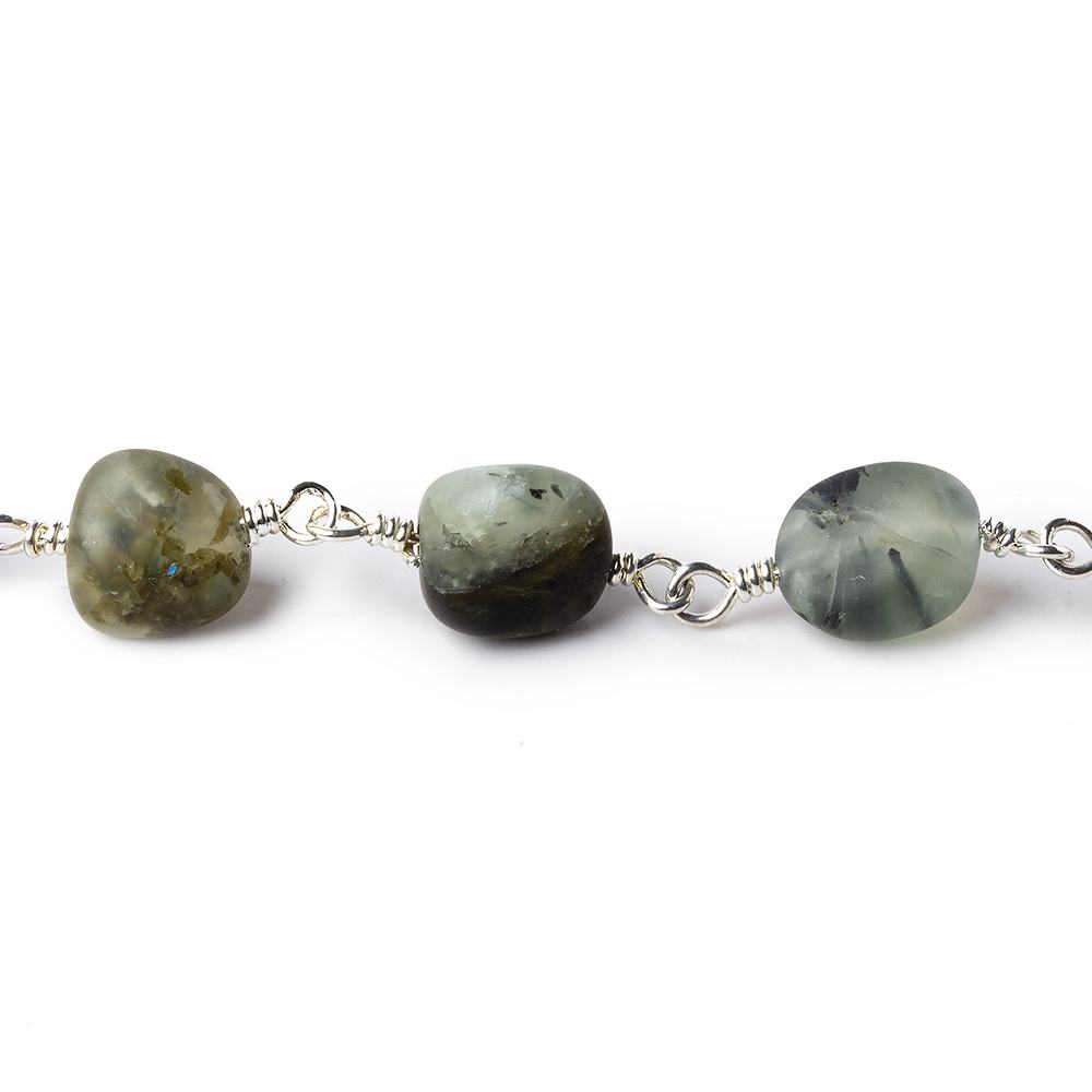 8x7-12x9mm Matte Dendritic Prehnite plain nugget Silver plated Chain by the foot (ONLINE ORDER ONLY)