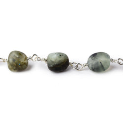 8x7-12x9mm Matte Dendritic Prehnite plain nugget Silver plated Chain by the foot (ONLINE ORDER ONLY)