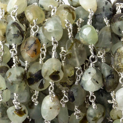 8x7-12x9mm Matte Dendritic Prehnite plain nugget Silver plated Chain by the foot (ONLINE ORDER ONLY)