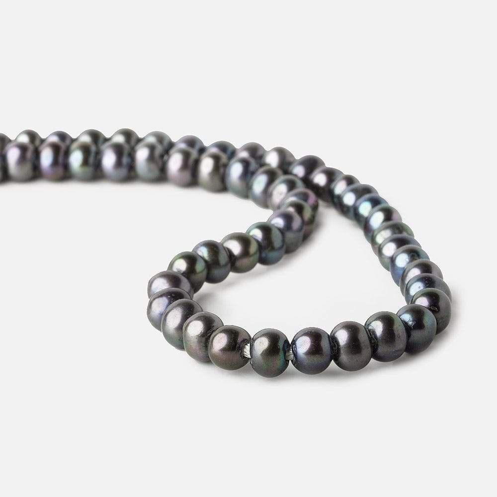 8x7-9x7mm Dark Blue Peacock Off Round 2.5mm Large Hole Freshwater Pearl 55 pcs (ONLINE ORDER ONLY)