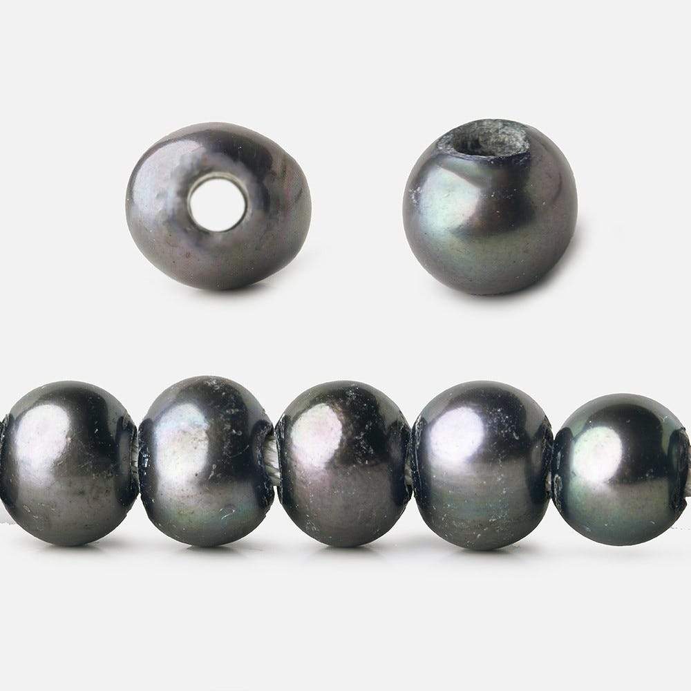 8x7-9x7mm Dark Blue Peacock Off Round 2.5mm Large Hole Freshwater Pearl 55 pcs (ONLINE ORDER ONLY)