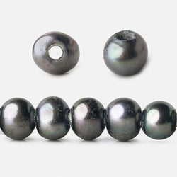8x7-9x7mm Dark Blue Peacock Off Round 2.5mm Large Hole Freshwater Pearl 55 pcs (ONLINE ORDER ONLY)