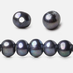 8x7-9x7mm Indigo Peacock Off Round 2.5mm Large Hole Freshwater Pearl 55 pcs (ONLINE ORDER ONLY)