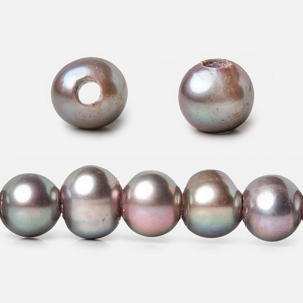 8x7-9x7mm Pink Peacock Silver Off Round 2.5mm Large Hole Freshwater Pearl 55 pcs (ONLINE ORDER ONLY)