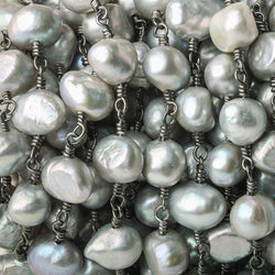 8x7-9x7mm Silver Rose' Baroque Pearl Black Gold plated Chain by the foot (ONLINE ORDER ONLY)