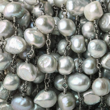 8x7-9x7mm Silver Rose' Baroque Pearl Black Gold plated Chain by the foot (ONLINE ORDER ONLY)