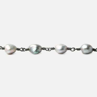 8x7-9x7mm Silver Rose' Baroque Pearl Black Gold plated Chain by the foot (ONLINE ORDER ONLY)