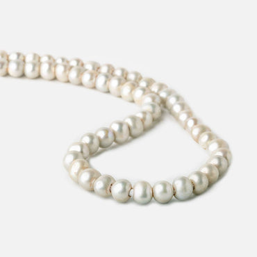 8x7-9x7mm Venetian Silver Off Round 2.5mm Large Hole Freshwater Pearl 55 pcs (ONLINE ORDER ONLY)