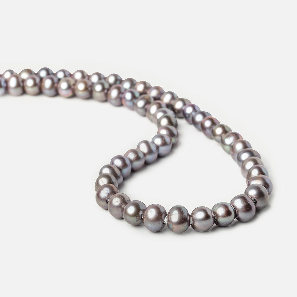 8x7-9x7mm Violet Peacock Silver Off Round 2.5mm Large Hole Freshwater Pearl 55 pcs (ONLINE ORDER ONLY)