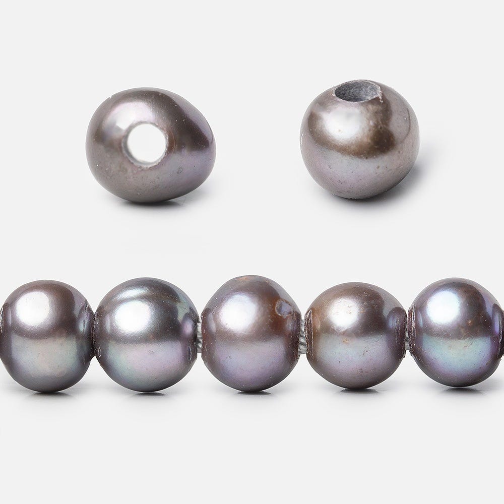 8x7-9x7mm Violet Peacock Silver Off Round 2.5mm Large Hole Freshwater Pearl 55 pcs (ONLINE ORDER ONLY)