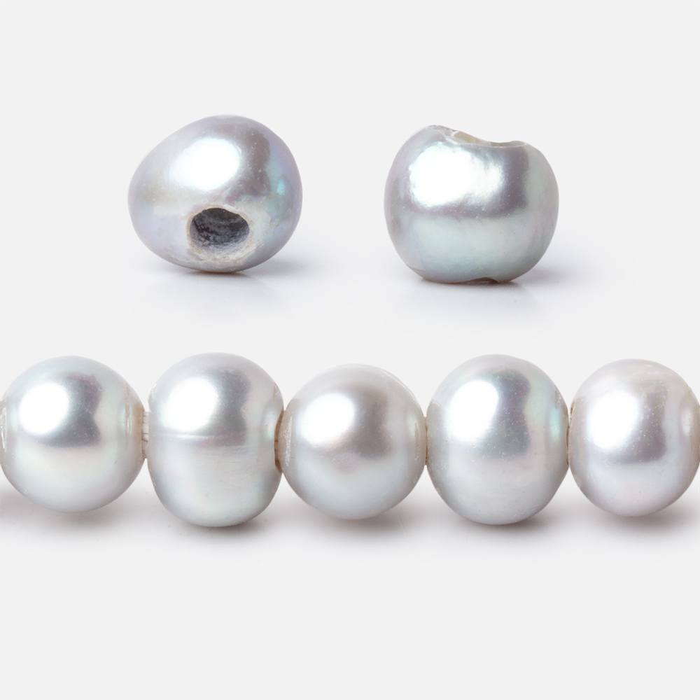 8-9mm Silver Off Round Large Hole Freshwater Pearl 15 inch 55 pieces (ONLINE ORDER ONLY)