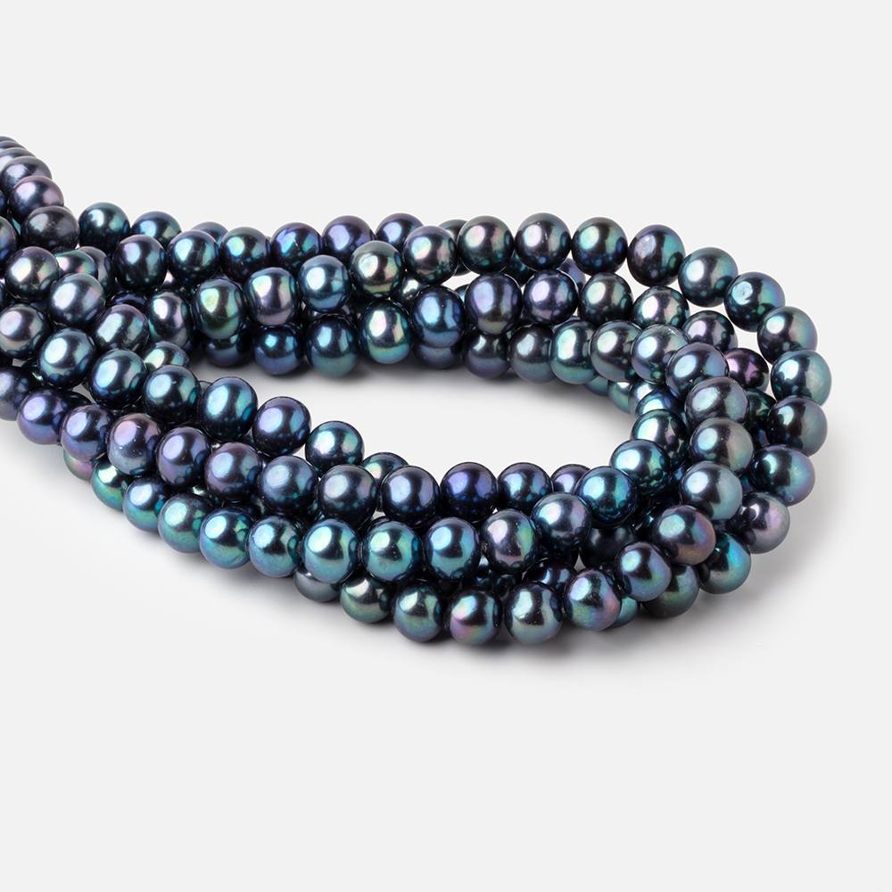 8x7mm Navy Peacock Off Round Freshwater Pearls 15.5 inch 52 pieces (ONLINE ORDER ONLY)