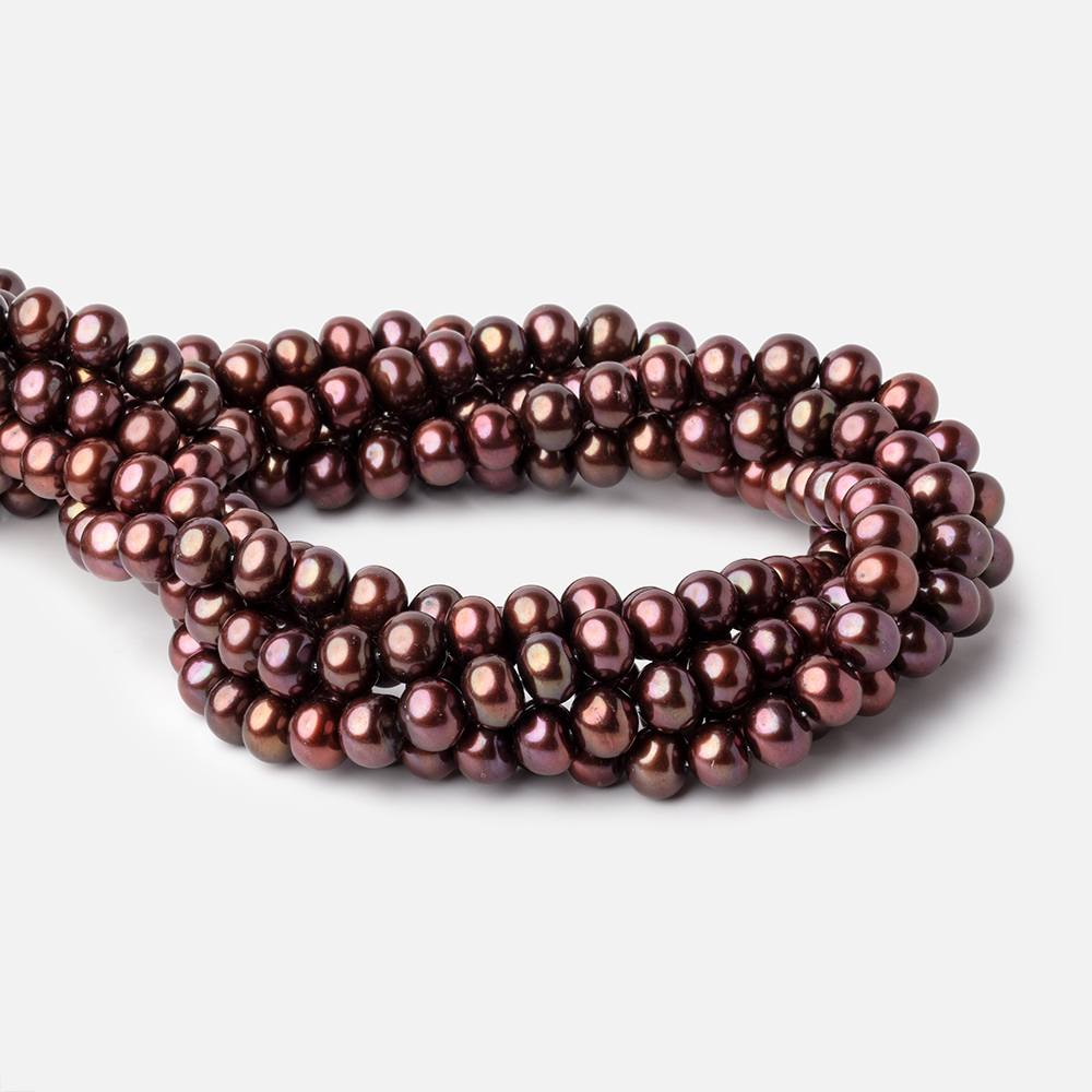 8x7mm Raspberry Chocolate Off Round Freshwater Pearls 15 inch 52 pieces (ONLINE ORDER ONLY)