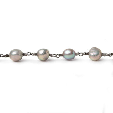 8x7mm Rose' Silver Baroque Pearl Black Gold plated Chain by the foot 26 pieces (ONLINE ORDER ONLY)