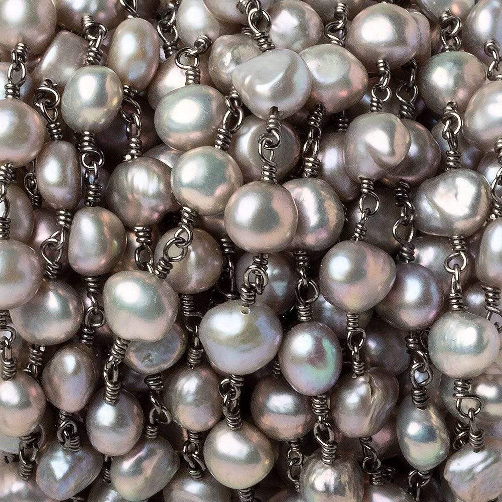 8x7mm Rose' Silver Baroque Pearl Black Gold plated Chain by the foot 26 pieces (ONLINE ORDER ONLY)