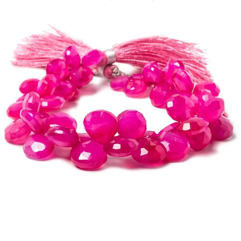 8x8-10x10mm Miami Hot Pink Chalcedony Faceted Heart Beads 8 inch 52 pieces (ONLINE ORDER ONLY)