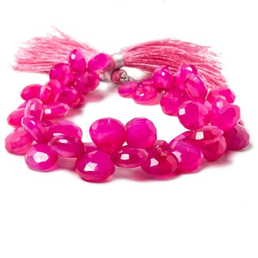 8x8-10x10mm Miami Hot Pink Chalcedony Faceted Heart Beads 8 inch 52 pieces (ONLINE ORDER ONLY)