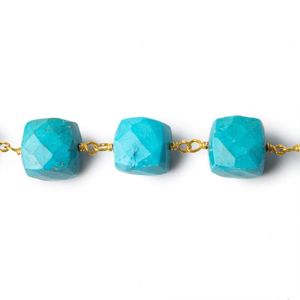 8x8-10x10mm Turquoise Howlite faceted cube Gold plated Chain by the foot 21 pieces (ONLINE ORDER ONLY)