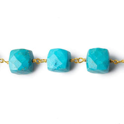 8x8-10x10mm Turquoise Howlite faceted cube Gold plated Chain by the foot 21 pieces (ONLINE ORDER ONLY)