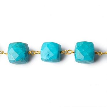 8x8-10x10mm Turquoise Howlite faceted cube Gold plated Chain by the foot 21 pieces (ONLINE ORDER ONLY)
