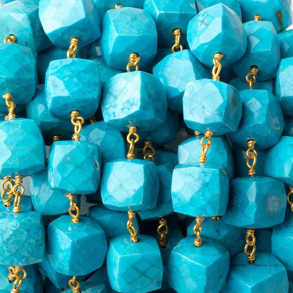 8x8-10x10mm Turquoise Howlite faceted cube Gold plated Chain by the foot 21 pieces (ONLINE ORDER ONLY)