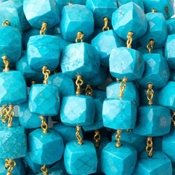 8x8-10x10mm Turquoise Howlite faceted cube Gold plated Chain by the foot 21 pieces (ONLINE ORDER ONLY)