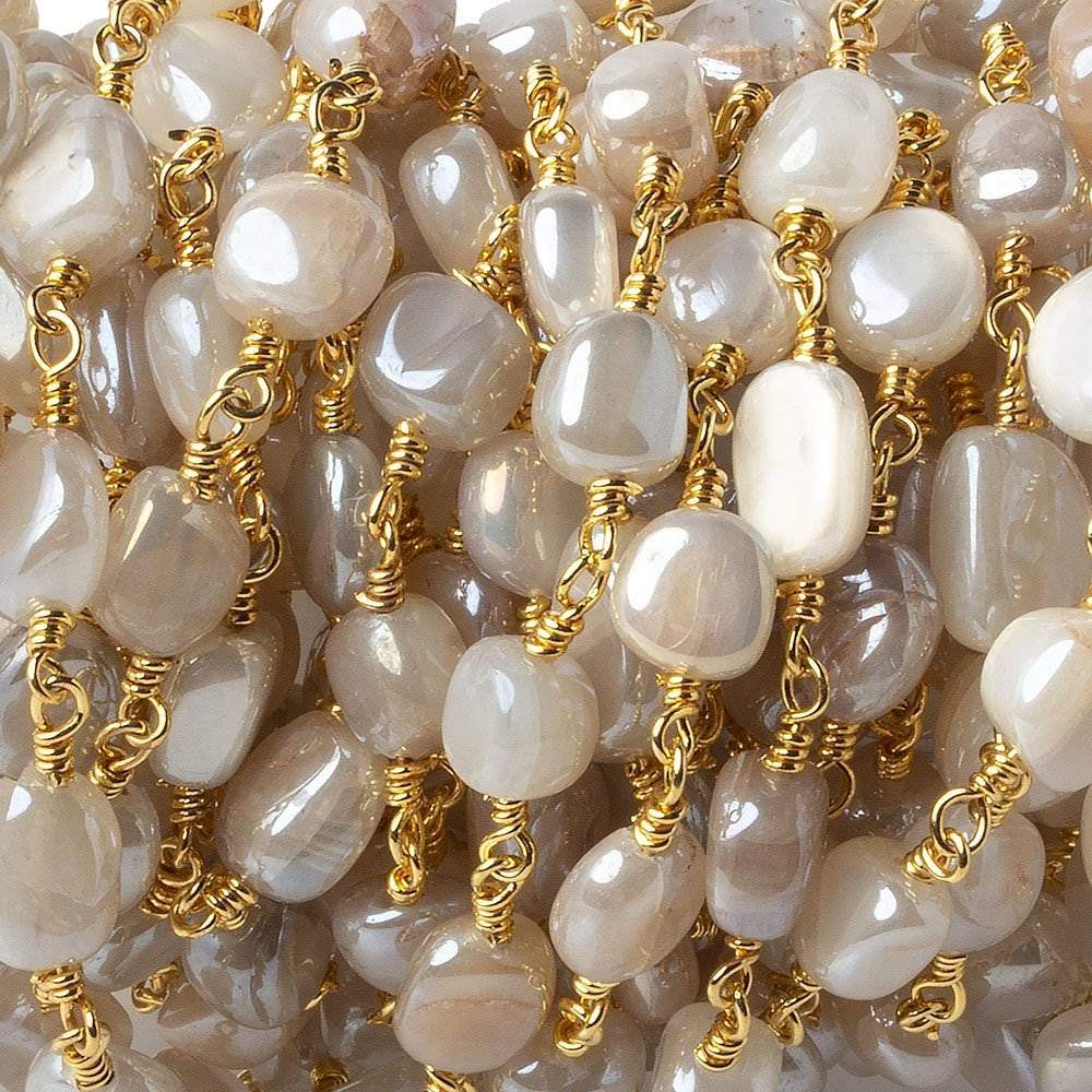 8x8-10x8mm Mystic Of White Moonstone plain nugget Gold plated Chain by the foot (ONLINE ORDER ONLY)