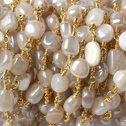 8x8-10x8mm Mystic Of White Moonstone plain nugget Gold plated Chain by the foot (ONLINE ORDER ONLY)