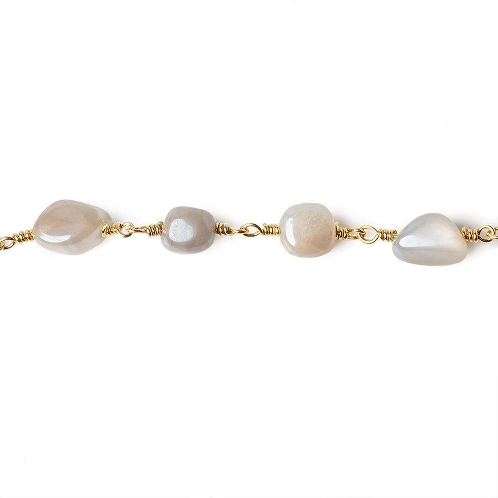 8x8-10x8mm Mystic Of White Moonstone plain nugget Gold plated Chain by the foot (ONLINE ORDER ONLY)