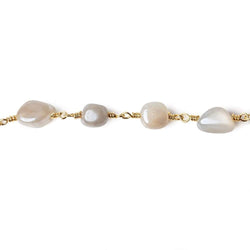 8x8-10x8mm Mystic Of White Moonstone plain nugget Gold plated Chain by the foot (ONLINE ORDER ONLY)