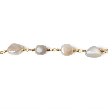 8x8-10x8mm Mystic Of White Moonstone plain nugget Gold plated Chain by the foot (ONLINE ORDER ONLY)