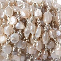 8x8-10x8mm Mystic Of White Moonstone plain nugget Silver plated Chain by the foot (ONLINE ORDER ONLY)