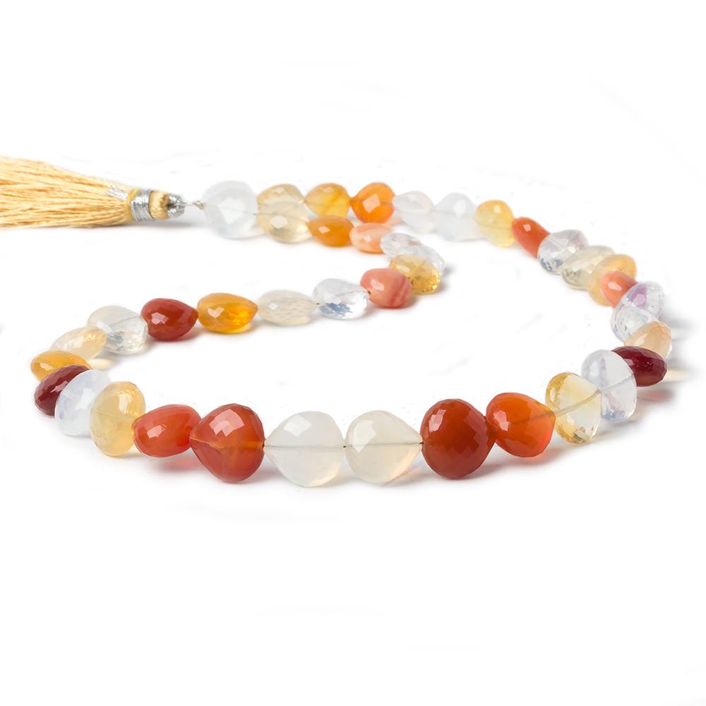 8x8-11x11mm Mexican Fire Opal faceted heart beads 16 inch 42 pieces AA Grade (ONLINE ORDER ONLY)