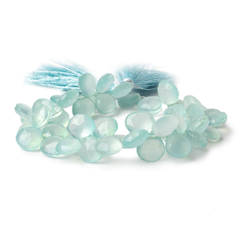 8x8-11x11mm Sea Blue Green Chalcedony faceted hearts 7.5 inch 44 beads (ONLINE ORDER ONLY)