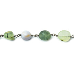 8x8-12x10mm Matte Multi Gemstone plain nugget Black Gold plated Chain by the foot 20 beads per (ONLINE ORDER ONLY)