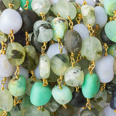 8x8-12x10mm Matte Multi Gemstone plain nugget Gold plated Chain by the foot 20 beads per (ONLINE ORDER ONLY)