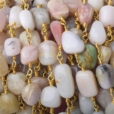 8x8-12x7mm Pink Peruvian Opal plain nuggets Gold plated Chain by the foot (ONLINE ORDER ONLY)