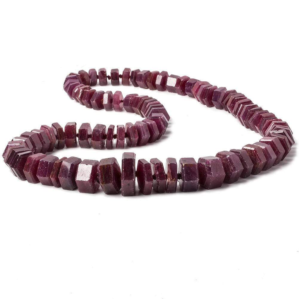 8x8-16x16mm Burmese Ruby Faceted Hexagon Center Drill Beads 20 inch 86 pieces AA (ONLINE ORDER ONLY)