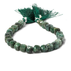 8x8-9x9mm Brazilian Emerald faceted cube beads 8 inch 25 pieces (ONLINE ORDER ONLY)